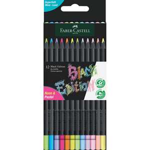 Cartoleria Astuccio cartone da 12 matite colorate Neon/Pastel triangolari Black Edition Faber-Castell