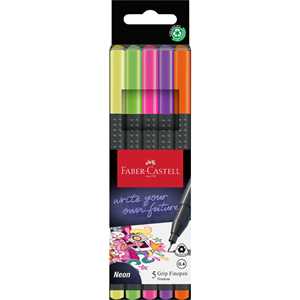 Cartoleria Astuccio in cartone con 5 Grip Finepen Neon (giallo, verde, rosa, viola, arancione) Faber-Castell