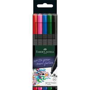 Cartoleria Astuccio in cartone con 5 Grip Finepen Basic (rosso, rosa, blu,verde, nero) Faber-Castell
