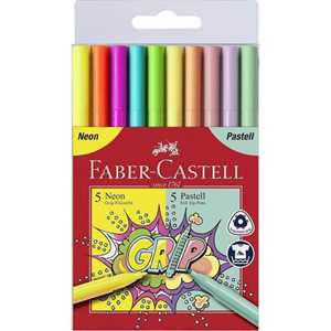 Cartoleria Bustina in plastica da 10 pennarelli Grip Colour Neon e Pastel Faber-Castell