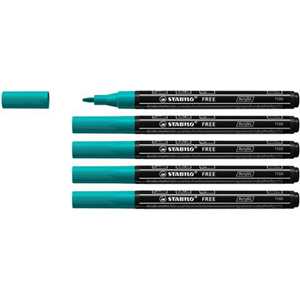 Cartoleria Marker acrilico - STABILO FREE Acrylic - T100 Punta rotonda 1-2mm - Confezione da 5 - Verde Pino STABILO