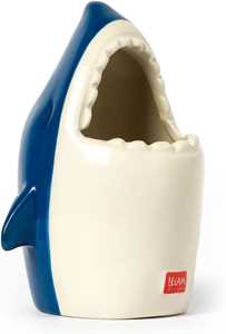 Idee regalo Legami - Portapenne in Ceramica, Desk Friends, 12,5 x 7,5 cm, Tema Shark, da Scrivania, Dipinti a Mano Legami